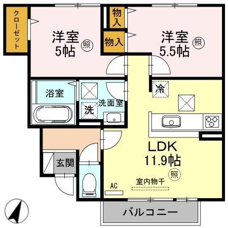 ヴィラ・フォレスティア(2LDK/1階)の間取り写真