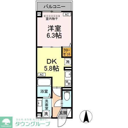 ルリアン北小岩III(1DK/1階)の間取り写真