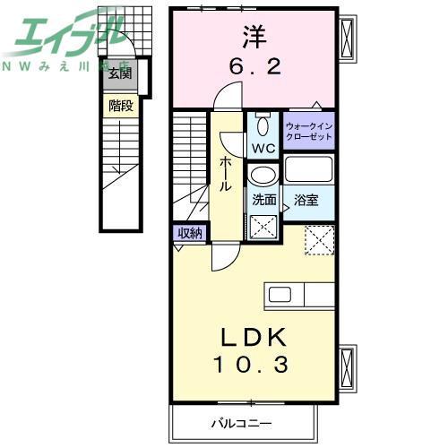 メープルリーフ(1LDK/2階)の間取り写真