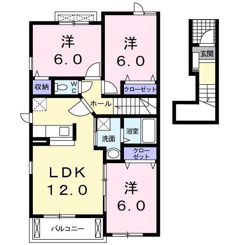 東武野田線 豊春駅 徒歩11分 2階建 築18年(3LDK/2階)の間取り写真