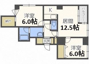 レーベン野幌(2LDK/5階)の間取り写真