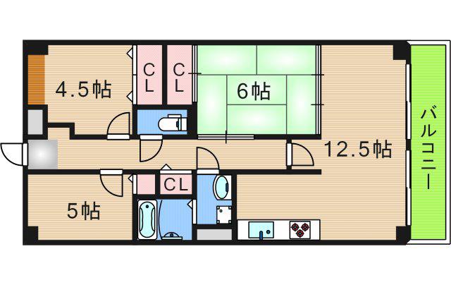 レジェロ住之江(3LDK/11階)の間取り写真