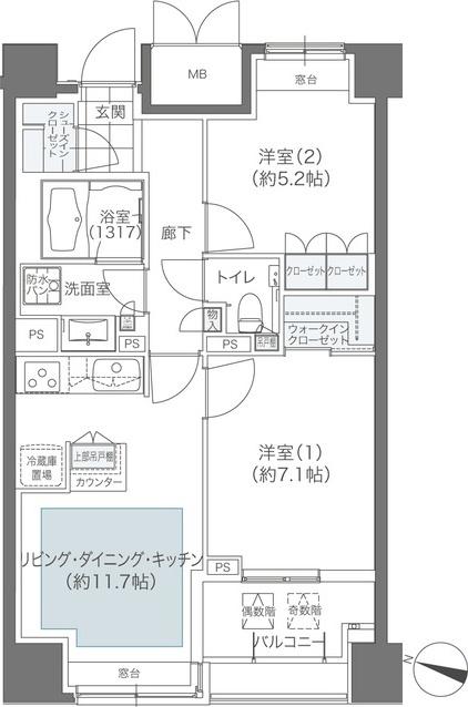 メゾンカルム本郷(2LDK/12階)の間取り写真