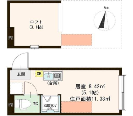 フルール・ド・エフォ(ワンルーム/1階)の間取り写真