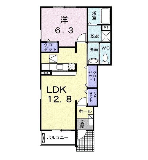 クリスタルコート アゼリア(1LDK/1階)の間取り写真