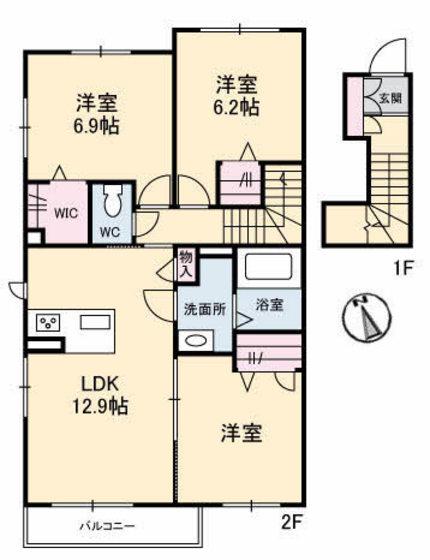 SERENA GARDEN B棟(3LDK/2階)の間取り写真