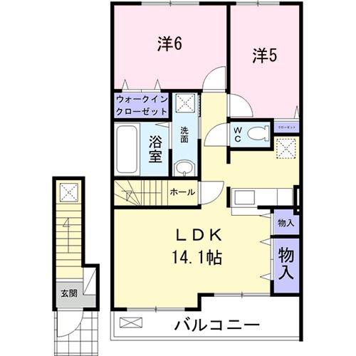 サニーグレイス(2LDK/2階)の間取り写真