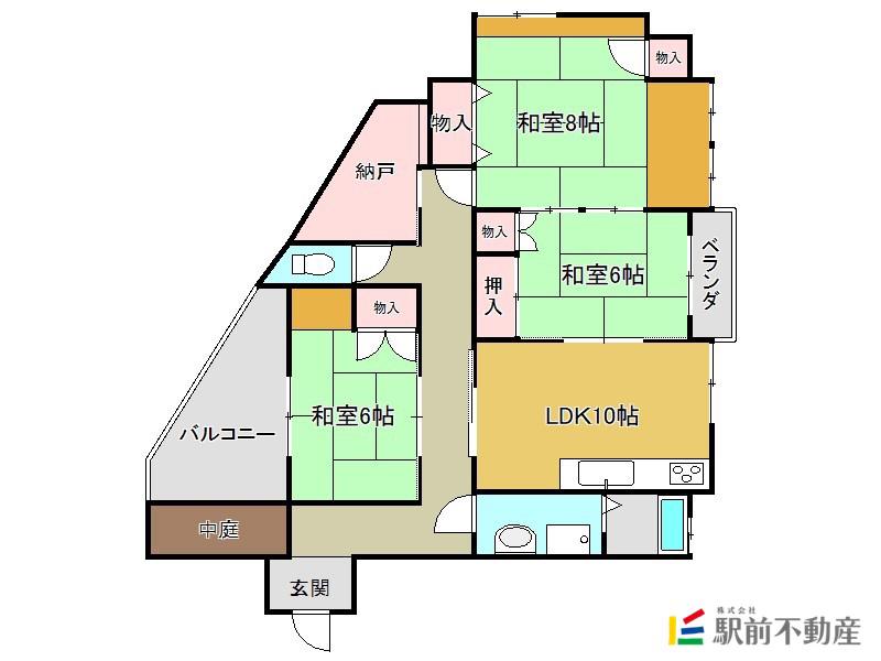 三沢駅前ビル(3LDK/2階)の間取り写真