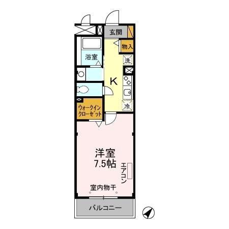 ラフィネおおたかの森(1K/2階)の間取り写真