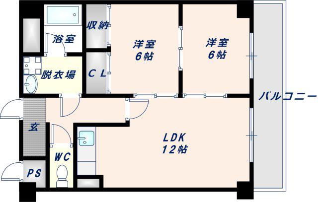 フェルザ長田(2LDK/5階)の間取り写真