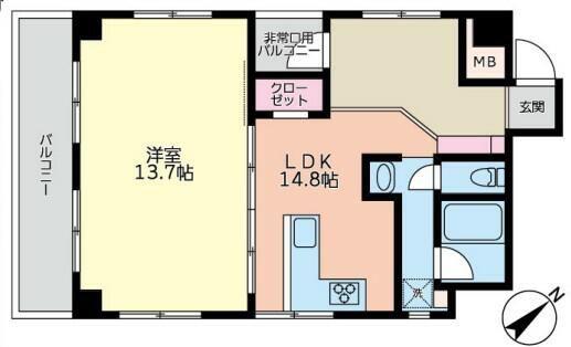 アールケープラザ東戸塚(1LDK/5階)の間取り写真