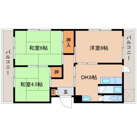 永慶寺マンション(3DK/1階)の間取り写真