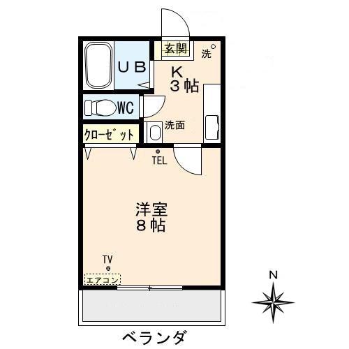 ラフィーネ華城(1K/2階)の間取り写真