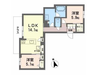 モノリス天王寺(2LDK/1階)の間取り写真