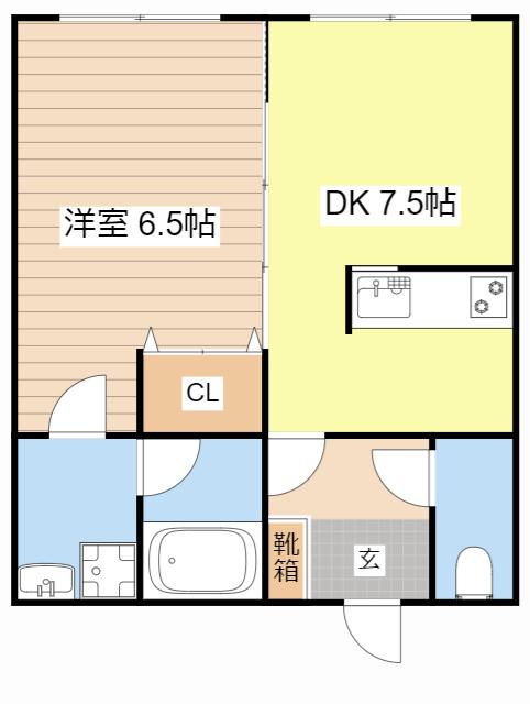 バーデーハイツ(1DK/1階)の間取り写真