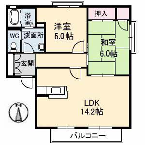 オークス弐番館(2LDK/2階)の間取り写真