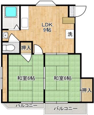 楡木ハイツ(2LDK/2階)の間取り写真