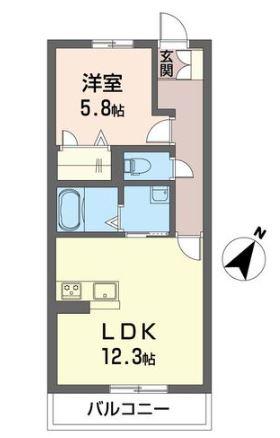 ミリア花の木イースト(1LDK/1階)の間取り写真