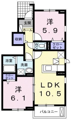 ヴァン・ヴェール IV(2LDK/1階)の間取り写真