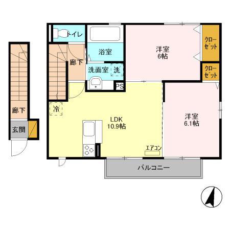 グラン・アズールA(2LDK/2階)の間取り写真