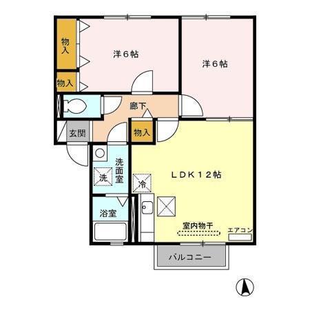 クレーネ東(2LDK/1階)の間取り写真