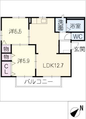 ヴィルヌーブ三好ヶ丘(2LDK/2階)の間取り写真