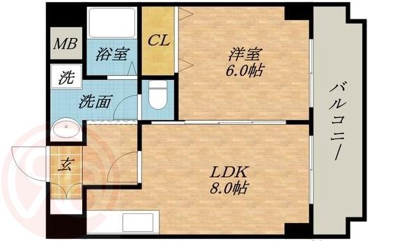 エクシード浜口九条(1LDK/6階)の間取り写真