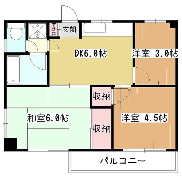 市川マンション(3DK/3階)の間取り写真
