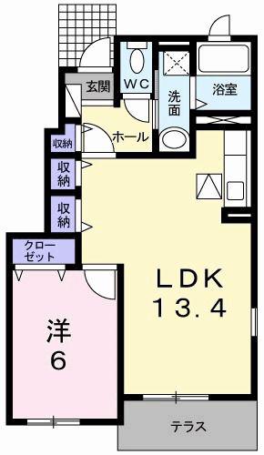 パーチェ B(1LDK/1階)の間取り写真