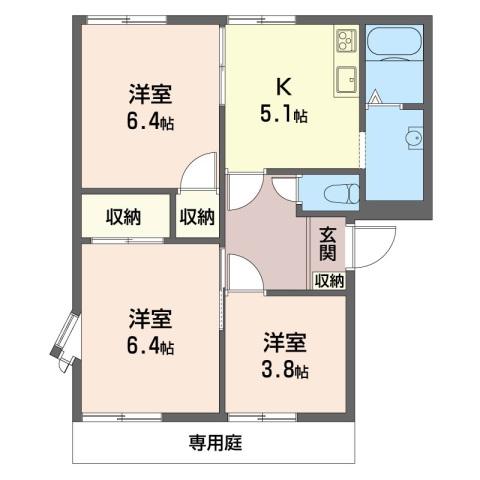 セゾンA(3K/1階)の間取り写真