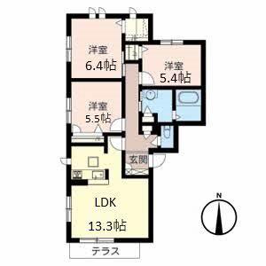 ガーデンコート衣摺(3LDK/1階)の間取り写真