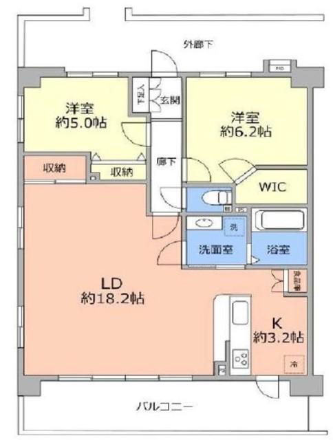 アルファスクエア川口グランデ(2LDK/4階)の間取り写真