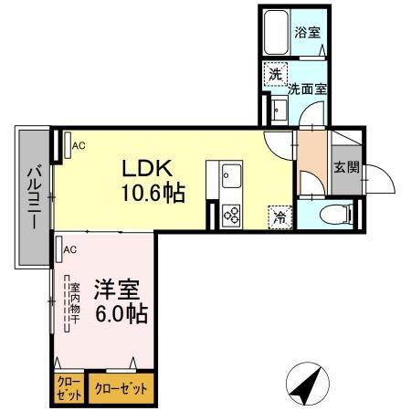 グラナーデ氷川町(1LDK/2階)の間取り写真