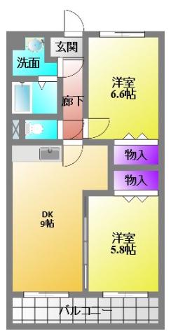 シャトーププレ(2DK/1階)の間取り写真