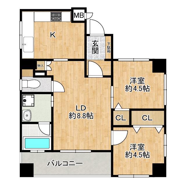 ロータリー上町(2LDK/11階)の間取り写真