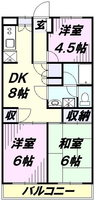 ボナール所沢(3DK/3階)の間取り写真