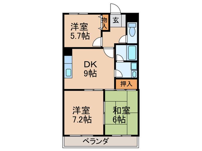 パティオ杁ヶ池(3DK/2階)の間取り写真
