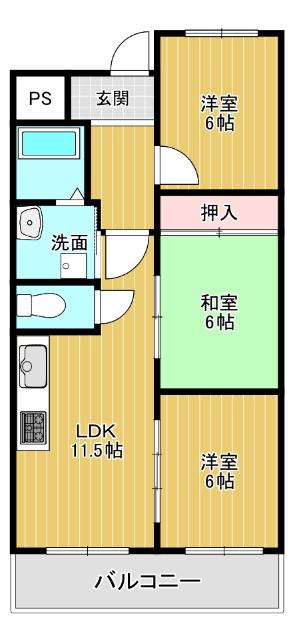 千里関大前コーポラス(3LDK/5階)の間取り写真