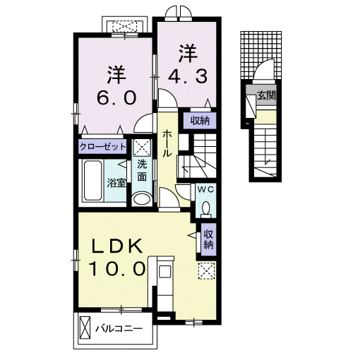 リヴァービサイドI(2LDK/2階)の間取り写真