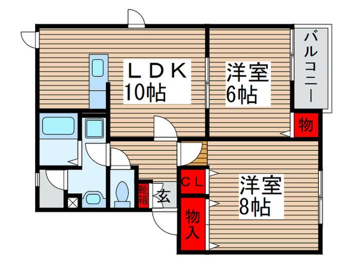 ファンタジーB(2LDK/2階)の間取り写真