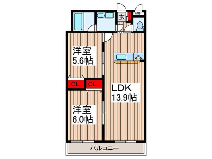 WSレジデンス(2LDK/6階)の間取り写真