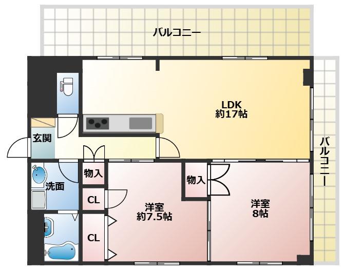 アピタシオン熊野(2LDK/3階)の間取り写真
