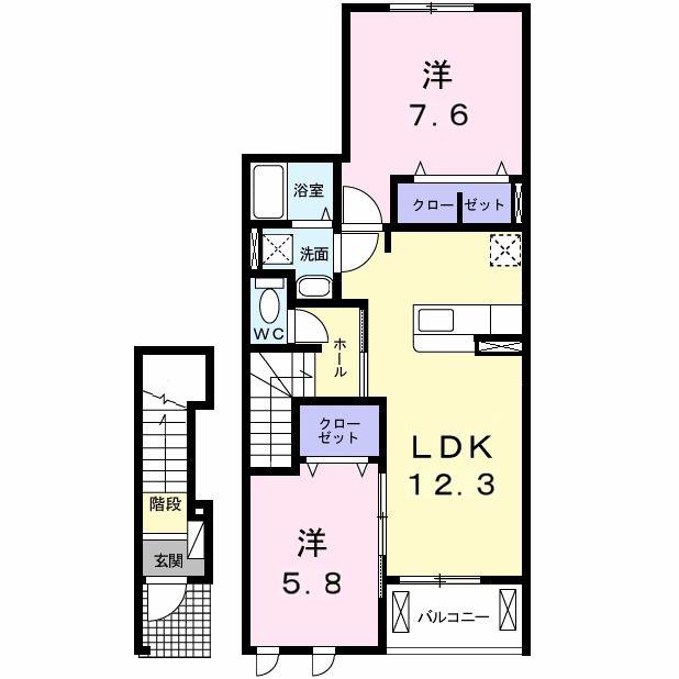プリムローズK(2LDK/2階)の間取り写真