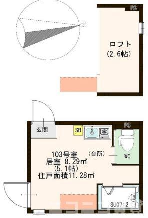 ハーモニーテラス浮間II(ワンルーム/1階)の間取り写真