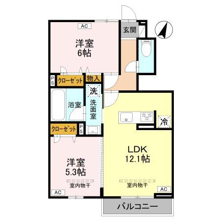 ハイムフリーデ B(2LDK/1階)の間取り写真