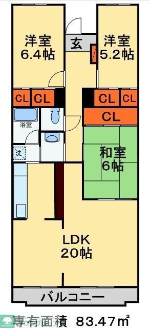 カルム鎌ケ谷(3LDK/2階)の間取り写真