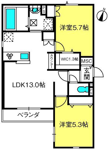 ラヴィベール 大成町(2LDK/3階)の間取り写真