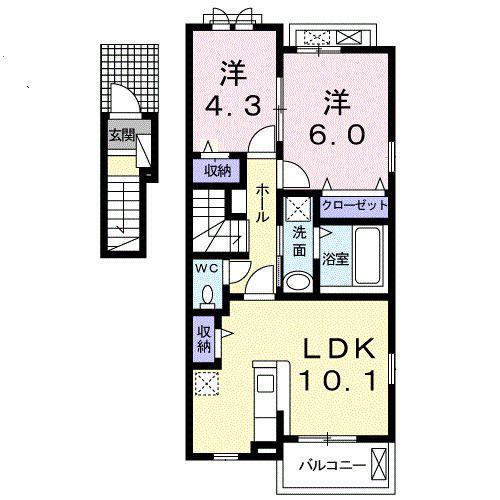 グリーンピース小木田(2LDK/2階)の間取り写真