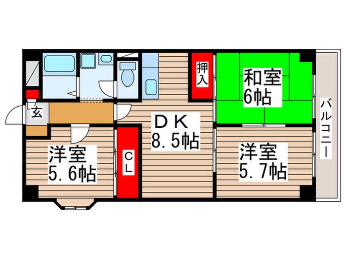 第5千代田マンション(3DK/5階)の間取り写真