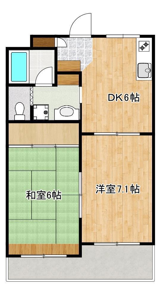 熊本県熊本市東区 3階建 築24年(2DK/2階)の間取り写真
